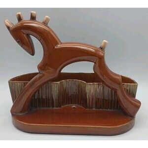 Haegar Pottery Art Deco Horse TV Lamp Planter Base Brown Drip Glaze MCM